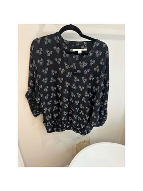 Diane Von Furstenberg Meiko Silk Dolman Blouse Black/White Geometric Size S